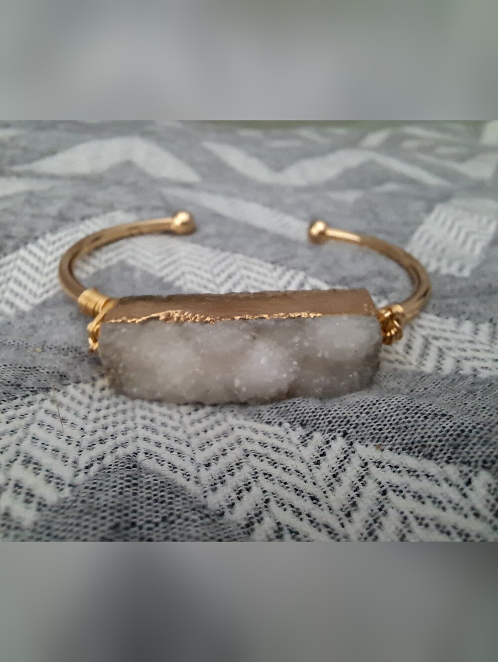 Gold Druzy Stone Cuff Bracelet - White